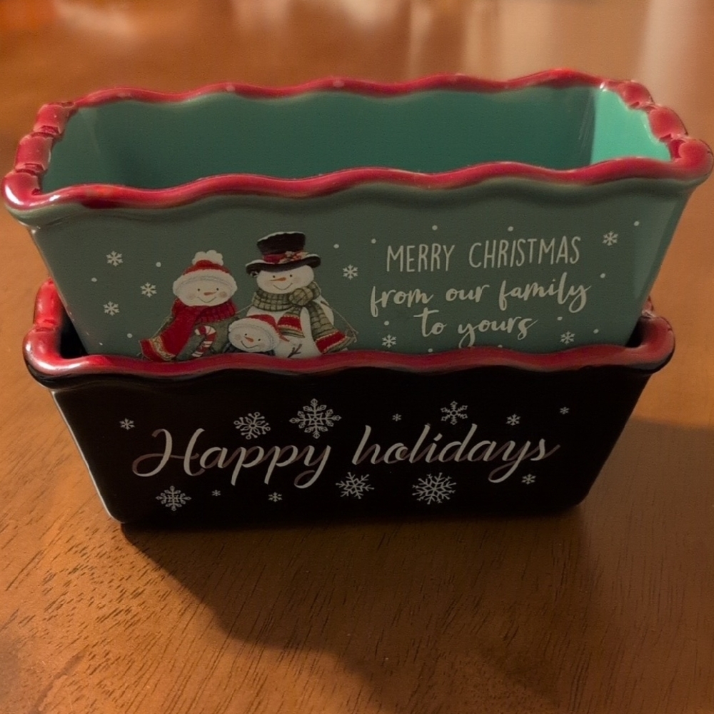 Festive Holiday Ceramic Dish Set - Mini Loaf Pans